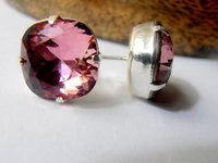 Antique Pink Cushion Cut Earrings 12mm | Swarovski Crystal Drops