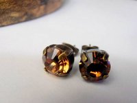 Swarovski Smoked Topaz Crystal Stud Earrings | Antique Bronze Jewelry