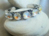Metal Cuff Bracelet with Cushion Cut Crystals in Platinum | Gift for Girlfriend