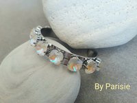 Metal Cuff Bracelet with Cushion Cut Crystals in Platinum | Gift for Girlfriend