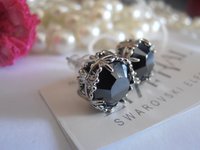 Black Hematite Bezel Stud Earrings | Swarovski Crystal Studs | Birthday Gift
