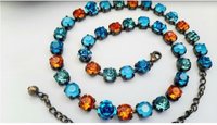 Multi-colored Rhinestone Tennis Necklace in Antique Copper Plated