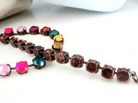 Multi-colored Rhinestone Tennis Necklace in Antique Copper Plated