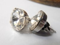 Swarovski Clear Crystal Stud Earrings | Antique Silver Bridal Jewelry