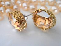 Swarovski Oval Crystal Earrings | Filigree Studs | Wedding Jewelry