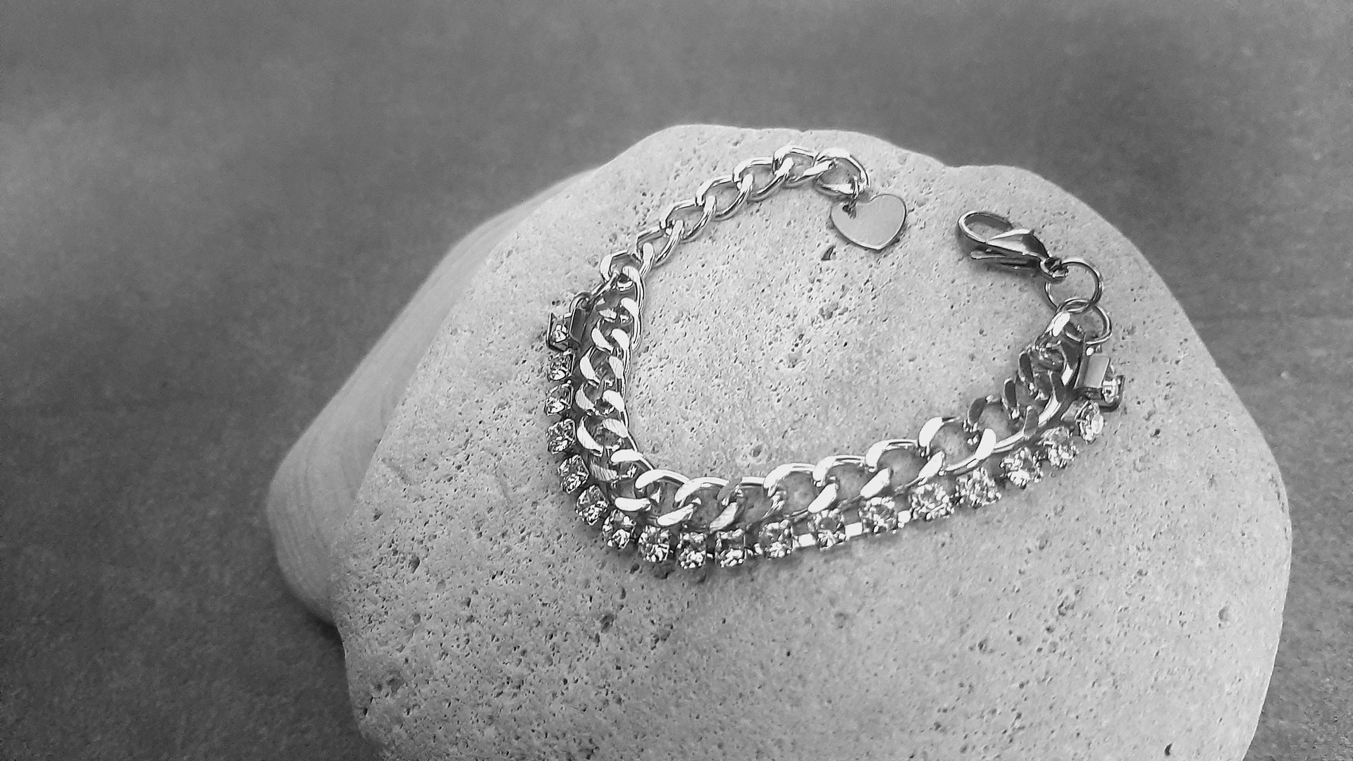 Double Row Chain Bracelet with Rhinestones | Stainless Steel Crystal Bracelet