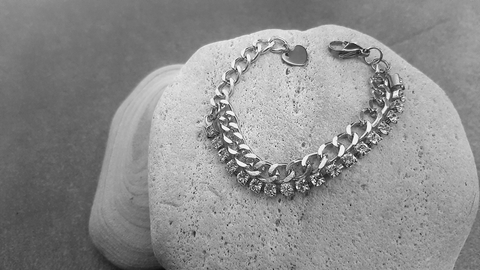 Double Row Chain Bracelet with Rhinestones | Stainless Steel Crystal Bracelet