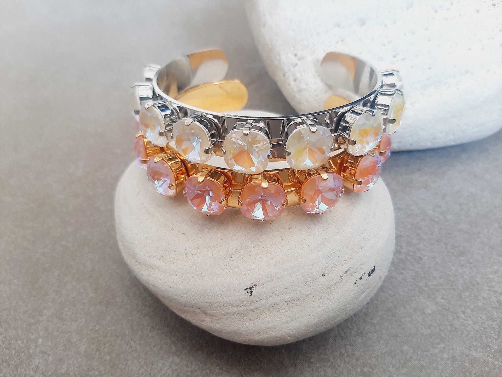 Crystal Metal Cuff | Peach Delight Adjustable Bangle