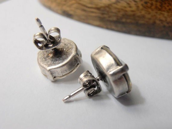 Swarovski Clear Crystal Stud Earrings | Antique Silver Bridal Jewelry