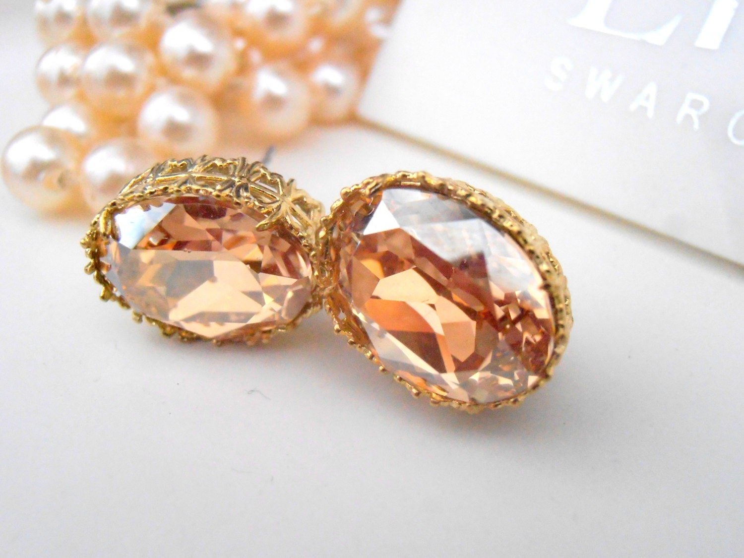 Swarovski Oval Crystal Earrings | Filigree Studs | Wedding Jewelry