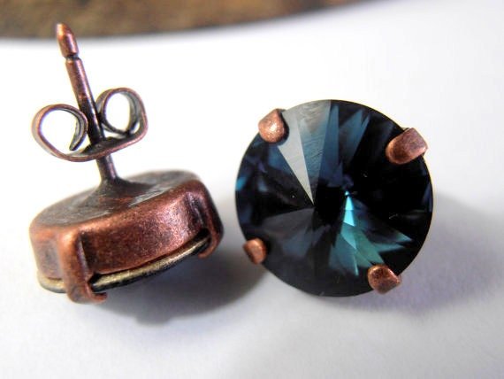 Montana Blue Rivoli Earring Studs | Swarovski Crystal Jewelry 