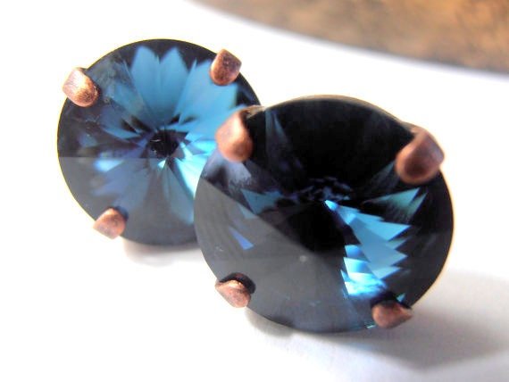 Montana Blue Rivoli Earring Studs | Swarovski Crystal Jewelry 