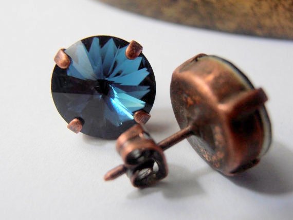 Montana Blue Rivoli Earring Studs | Swarovski Crystal Jewelry 
