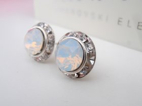 White Opal Halo Earrings: Swarovski Crystal Rhinestone Studs