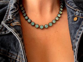 Swsrovski Pacific Opal Rhinestone Necklace in Antique Bronze