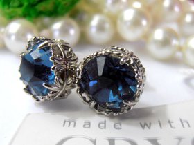 Swarovski Montana Crystal Earrings in a platinum filigree prong setting, Swarovski rhinestone studs