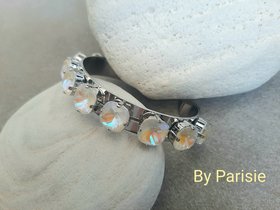 Metal Cuff Bracelet with Cushion Cut Crystals in Platinum | Gift for Girlfriend