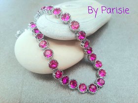 Fuchsia Rhinestone Necklace | Art Deco Collet for Women