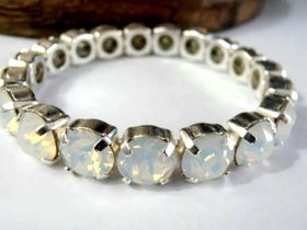 White Opal Crystal Stretch Bracelet | Silver  Rhinestone Cuff