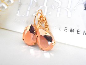 Rose Gold Crystal Earrings | Teardrop Dangle Jewelry in Gold