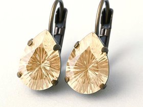 Champagne Crystal Teardrop Earrings: Bronze Leverback Boho Dangles
