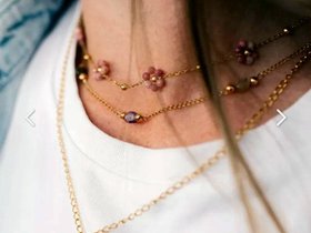  Rhodochrosite Flower Stone Choker with Charms