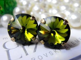 Olive Green swarovski Crystal stud earrings in Antique Bronze pierced setting