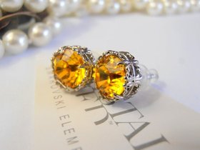 Swarovski Sunflower Crystal Filigree Stud Earrings | Art Deco Jewelry