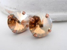 Golden Shadow Stud Earrings Antique Copper | Swarovski Rivoli Crystals 12mm