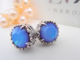 White Opal Star Shine Crystal Studs | Platinum Jewelry