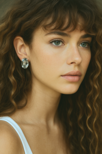 Silver Shade Oval Stud Earrings in Silver Plated | Valentine's Day Gift for Partner