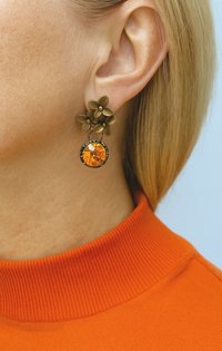 Bronze Floral Dangle Earrings | Astral Pink Crystals | Gift for Partner