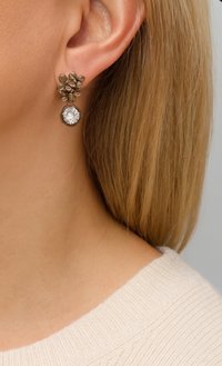 Vintage Floral Crystal Earrings | Antique Bronze Dangle Earring Set