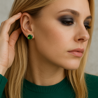 Olivine Imperial Cut Stud Earrings | Gold Square Crystal Earrings