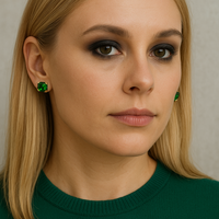 Olivine Imperial Cut Stud Earrings | Gold Square Crystal Earrings