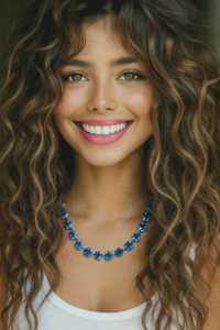 Blue Sapphire Crystal Tennis Necklace | Silver Rhinestone Collet