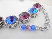Amethyst Sapphire Crystal Bracelet, Filigree Cupchain, Platinum Jewelry