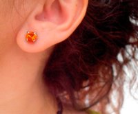 Fire Opal Stud earrings / Antique Jewelry / 6mm Crystal Chatons / Post Earring in Silver with Surgical Steel Pads / Girl Gift / 