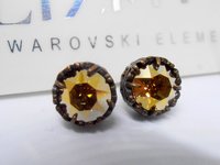 Metallic Gold Bronze Stud Earrings / Crystal Post Earrings / Art Deco Jewelry / Surgical Steel Pad / Bronze