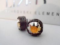 Metallic Gold Bronze Stud Earrings / Crystal Post Earrings / Art Deco Jewelry / Surgical Steel Pad / Bronze