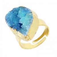 Turquoise Druzy Golden Ring, Agate Gemstone, Statement Boho Adjustable Ring, Mineral Gem 20mm, Gifts for Girls