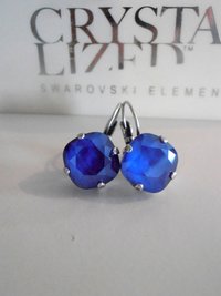 Royal Blue Cushion Cut Earrings with Crystals 4470 / 12mm Lever back Square Dangle & Drop / Mother's Day Gift