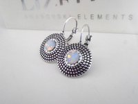 White Opal Dangle Disc Earrings in Antique Silver Statement Disc Earrings
