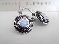 White Opal Dangle Disc Earrings in Antique Silver Statement Disc Earrings