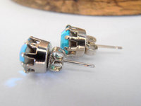 Blue Aquamarine AB Crystal Stud Earrings in Silver Plated