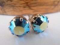 Blue Aquamarine AB Crystal Stud Earrings in Silver Plated
