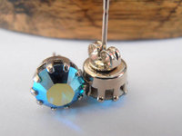 Blue Aquamarine AB Crystal Stud Earrings in Silver Plated