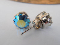 Blue Aquamarine AB Crystal Stud Earrings in Silver Plated