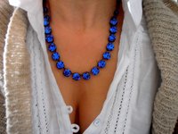 Blue Sapphire Rhinestone Necklace in Antique Bronze