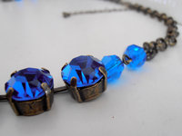 Blue Sapphire Rhinestone Necklace in Antique Bronze